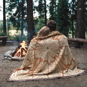 Boho bloemen geweven katoenen deken, tapijtdeken met franjes