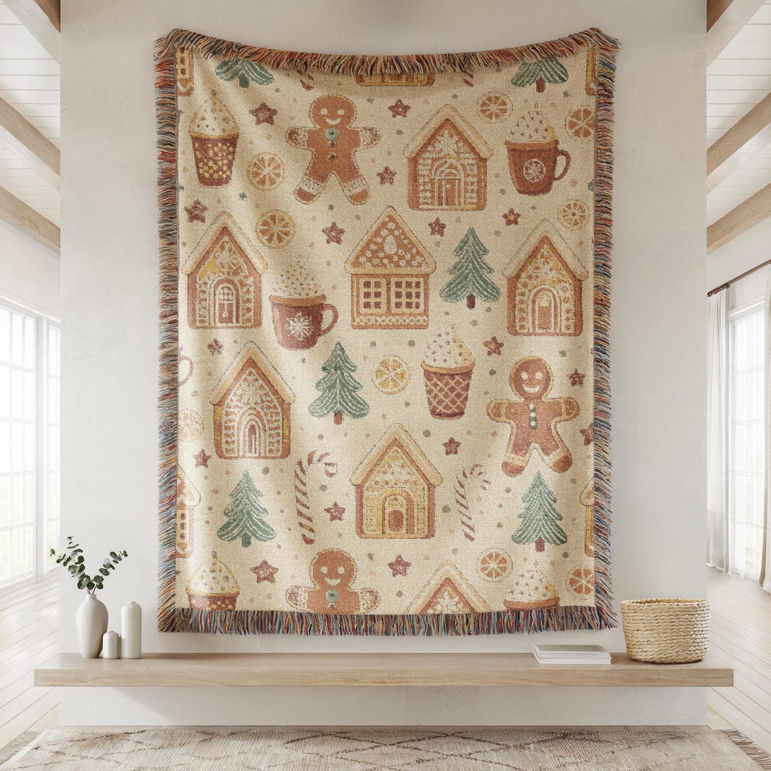 Gingerbread Man Christmas Woven Cotton Blanket Cozy Throw Blanket - Etsy