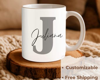 Taza de cerámica personalizada: inicial personalizada, regalo de taza de café
