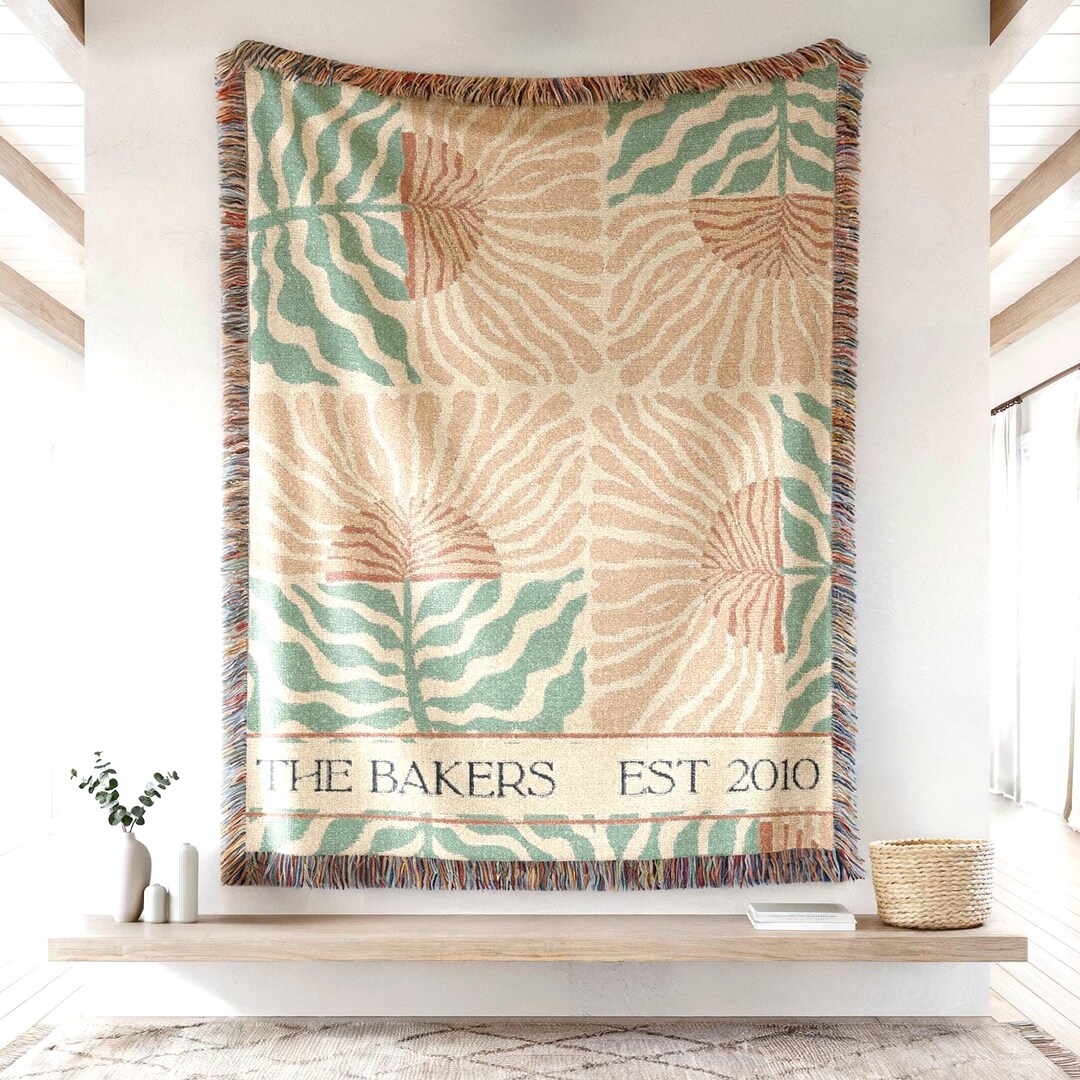 Modern Folk Art Woven Blanket | Botanical Throw | Scandinavian Floral ...