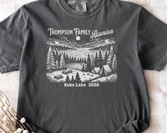 Chemise personnalisée pour vacances en famille | T-shirt personnalisé voyage sur le lac ou réunion avec nom, date et lieu