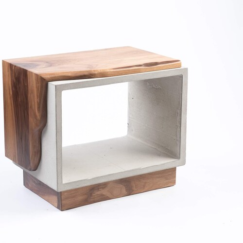 Live Edge Solid Wood & Concrete End Table Long Legs Etsy