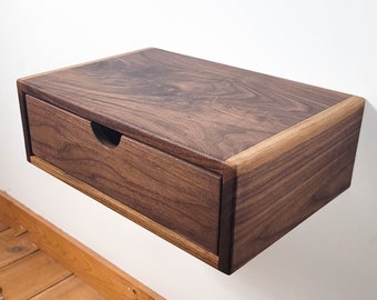 Cloud - Floating Walnut Nightstand with Black Walnut Drawer