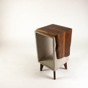 Concrete & Live Edge Solid Black Walnut End Side Table