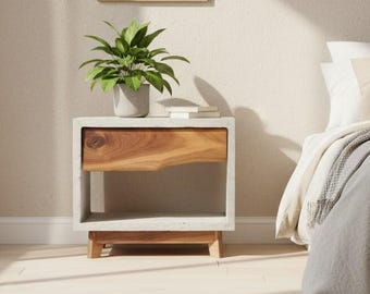 Dwarf - Concrete & Live Edge Wood Drawer Nightstand - Side Table