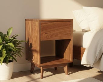 Classic Wood - Black Walnut Solid Wood Straight Drawer Nightstand Bedside Table with Shelf