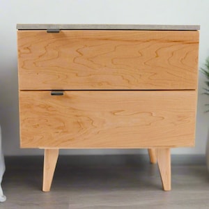 Marissa Blond - Two Drawers Maple Wood & Concrete Top Nightstand Bed Side Table