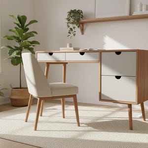 The Executive Blossom - Mid-Century Modern Cherry Wood Office Desk with Versatile Storage Space and Drawers