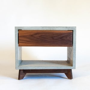 Concrete Solid Black Walnut Bed Side Table Nightstand