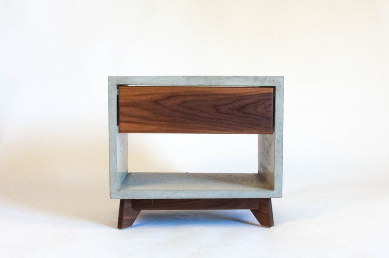 Concrete Solid Black Walnut Bed Side Table Nightstand