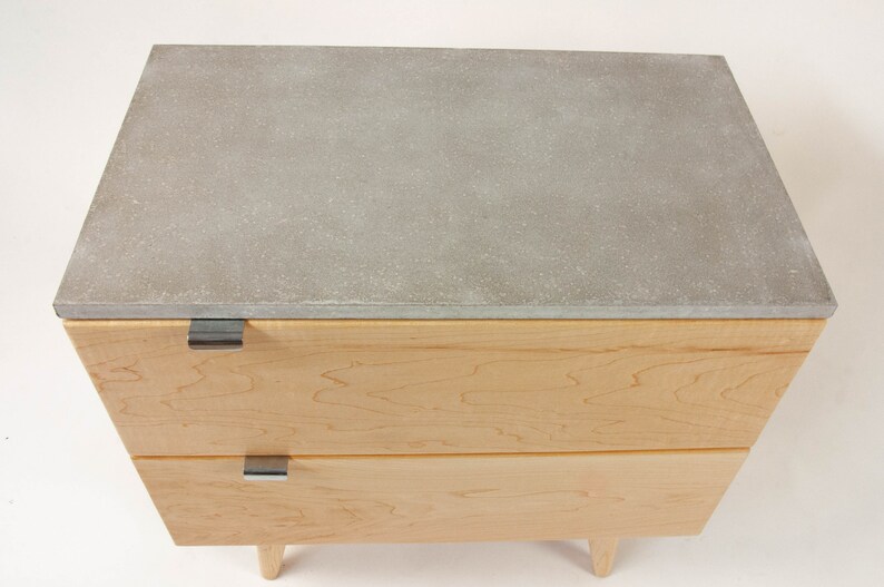 Marissa Blond Two Drawers Maple Wood & Concrete Top Nightstand Bed Side Table image 4