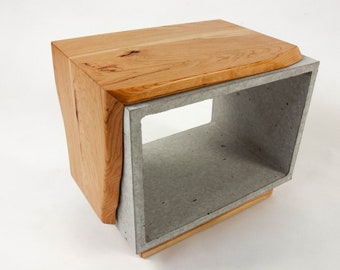 Concrete & Live Edge Solid Cherry Wood Side Table