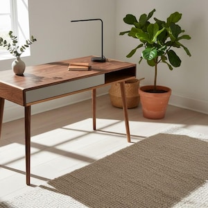 Two Third - Mid-Century Modern Black Walnut Office Desk Concrete Drawers