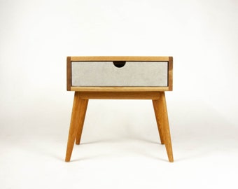 Abymini - Solid White Oak & Concrete drawer Mid-Century Nightstand