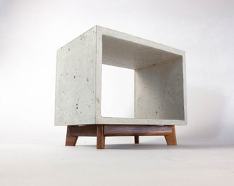 Dwarf - Concrete Cube & Small Solid Wood Legs End Bed Side Table Nightstand