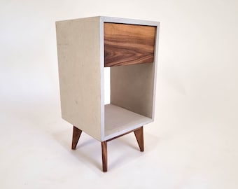 Classic Straight - Cube de béton, table de chevet et table de chevet en bois massif à tiroirs droits