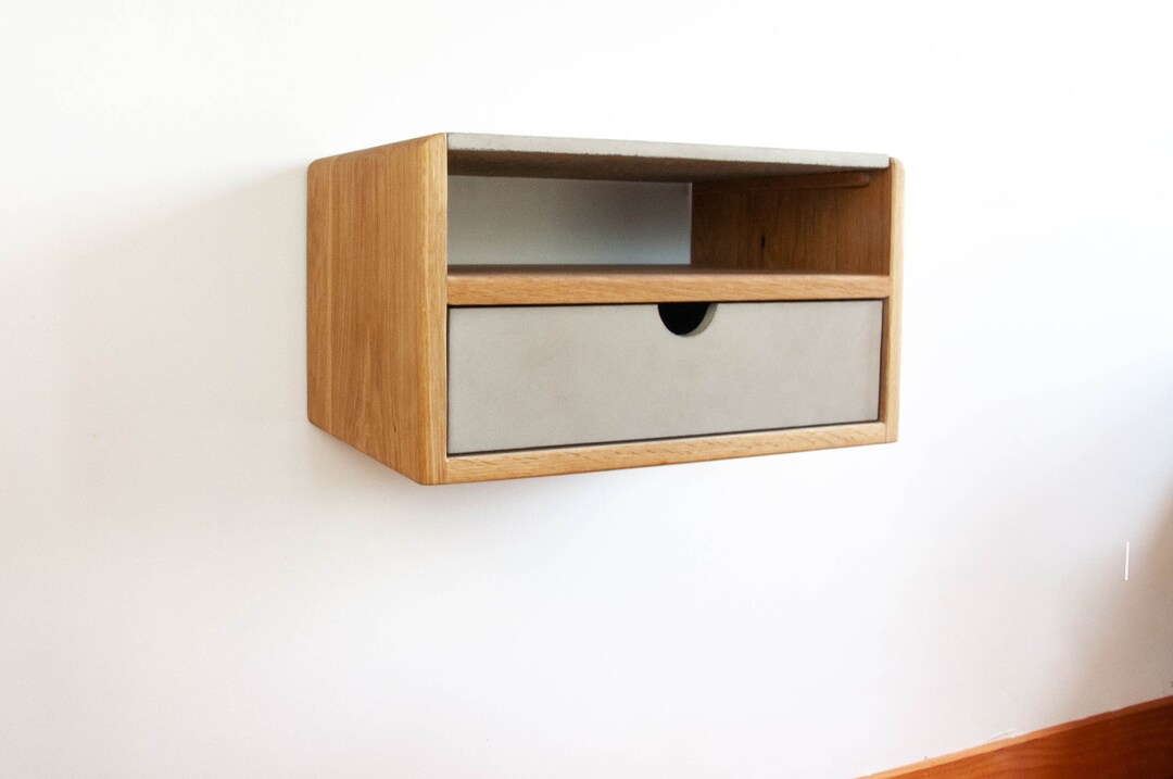 Aby Cloud White Grey Floating Nightstand Bed Side Table With Concrete