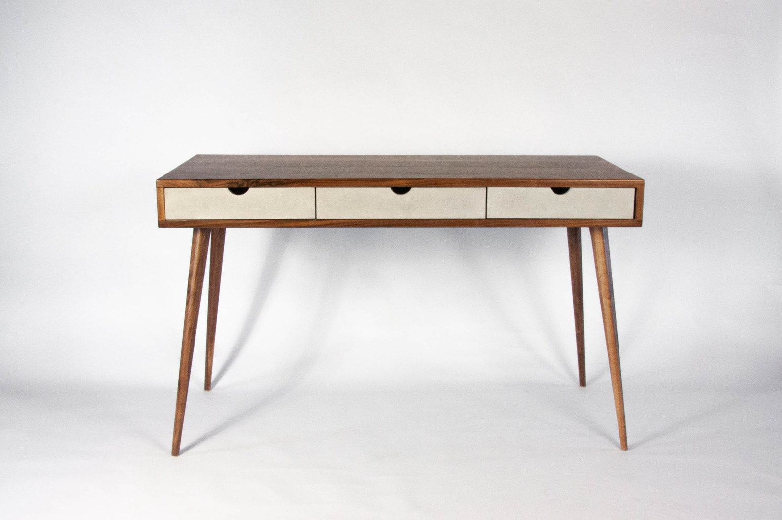 Midcentury Modern Black Walnut Office Desk With Concrete Etsy Canada