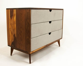 Theo - Mid-century Modern Black Walnut Dresser with Concrete Drawers