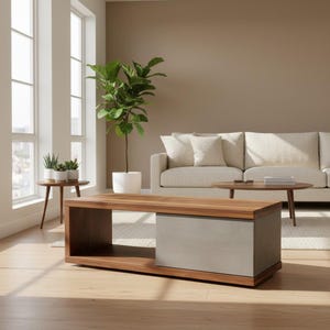 Mignun Straight - Mesa de centro con soporte para TV de hormigón gris oscuro y nogal negro