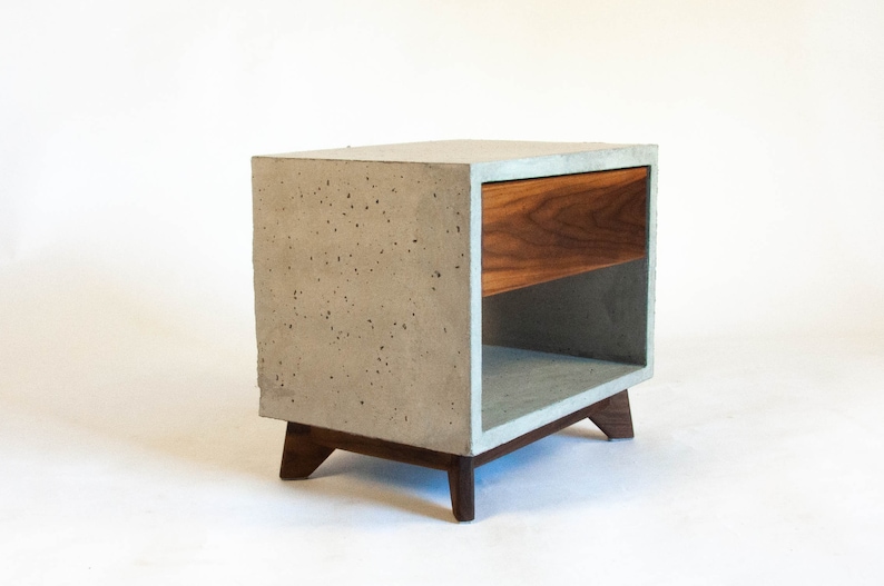 Concrete Solid Black Walnut Bed Side Table Nightstand
