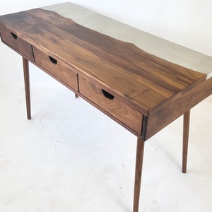 Lake Side Desk - Live Edge Solid Wood and Concrete Mid-Century Modern Office Desk