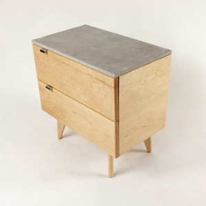 Marissa Blond Two Drawers Maple Wood & Concrete Top Nightstand Bed Side Table image 7