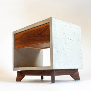 Concrete Solid Black Walnut Bed Side Table Nightstand