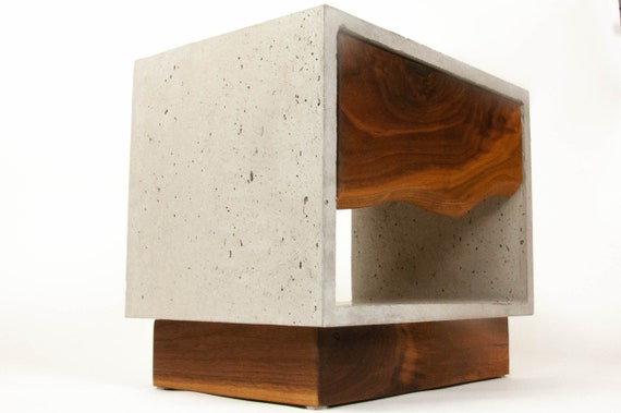 The Base Concrete Cube Solid Black Walnut Wood Base and Drawer