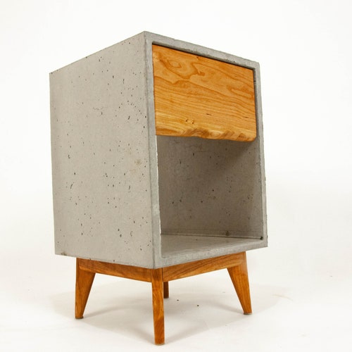 Live Edge Solid Wood & Concrete End Table Long Legs Etsy