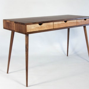 Mid-Century Solid Black Walnut Office Desk with Cherry Wood Drawers