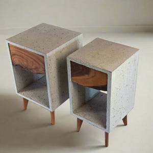 Classic - Handmade Solid Black Walnut & Concrete Bed Side Table — Mid‑Century Modern Accent