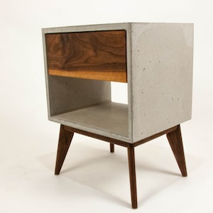 The Straight Tall Dwarf - Concrete Cube & Solid Straight Edge Walnut Drawer Nightstand