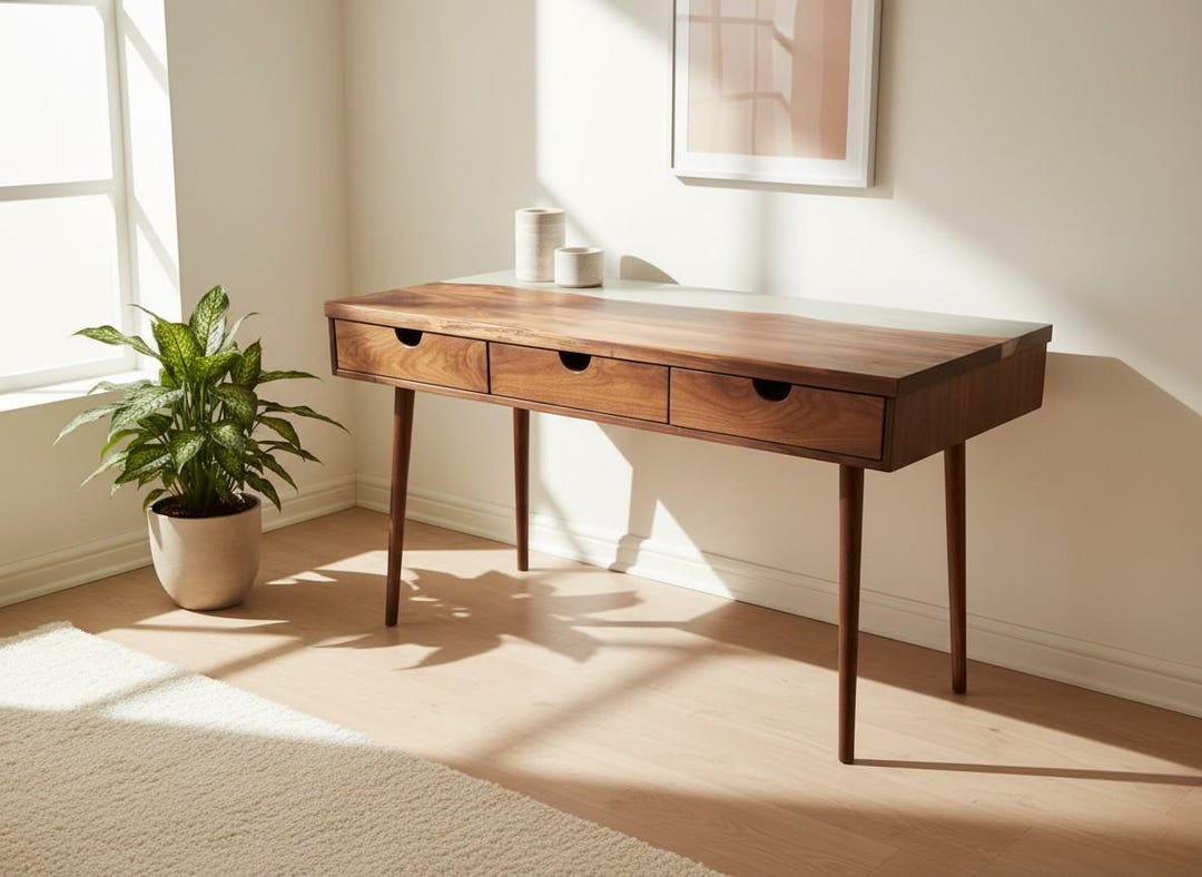Deskside Example Lake Side Desk - Live Edge Solid Wood and Concrete Mid-century Modern ...