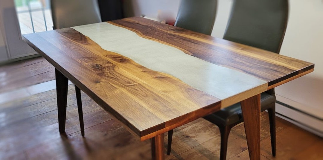 Yanisa - Mid Century Modern Black Walnut Solid Wood and Concrete River ...