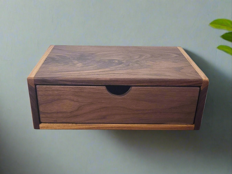Floating Black Walnut Nightstand Bed Side Table Black Walnut Drawer
