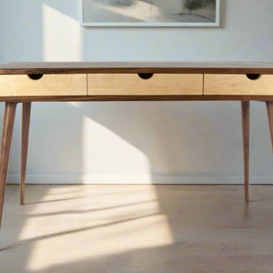 Mid-century Modern Black Walnut Office Desk with Maple Wood Drawers