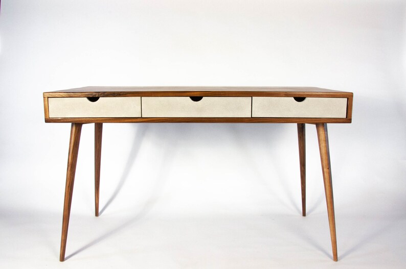 Midcentury Modern Black Walnut Office Desk With Concrete Etsy Canada