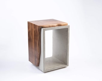 Black - Concrete & Solid Black Walnut Live Edge Side Table