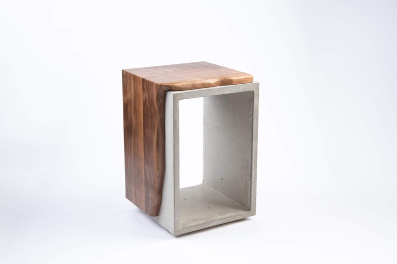 Black Concrete & Solid Black Walnut Live Edge Side Table image 1