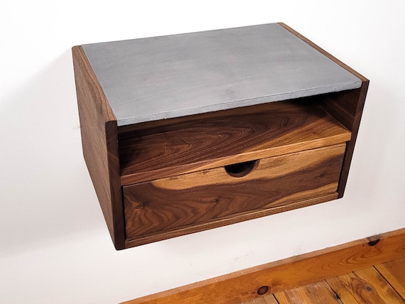 Aby Cloud Floating Walnut Side Table Nightstand With Concrete