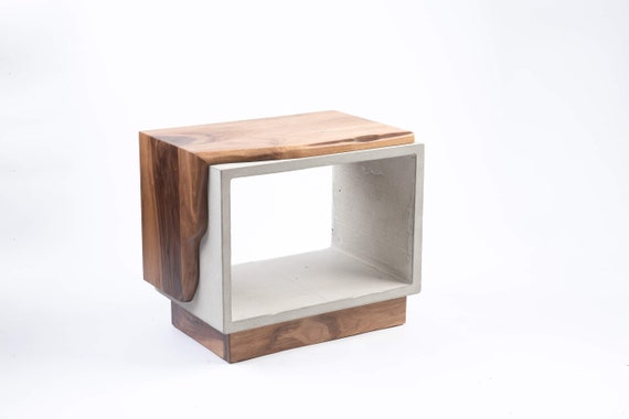 Concrete Live Edge Black Walnut Side Table Etsy