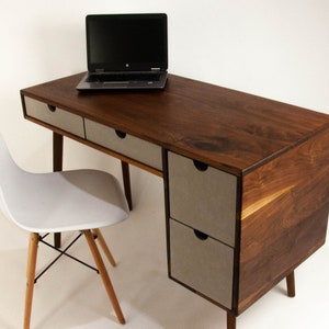 The Executive - Mid-century Modern Black Walnut Office Desk with Versatile Storage Space