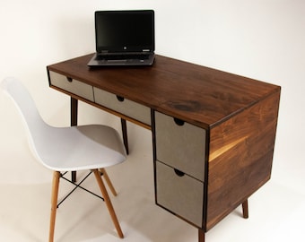 The Executive - Mid-century Modern Black Walnut Office Desk with Versatile Storage Space