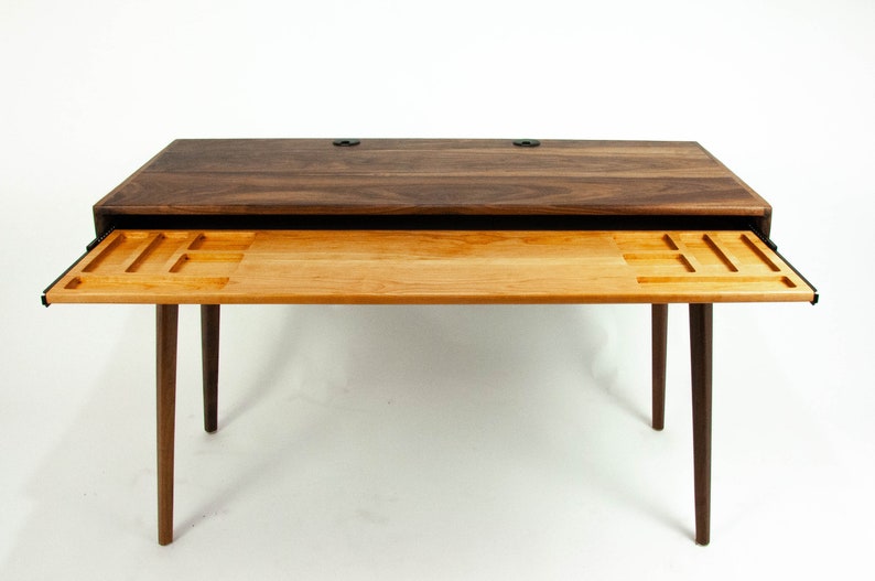 The Roland - Mid-century Modern All Black Walnut Office Desk With ...