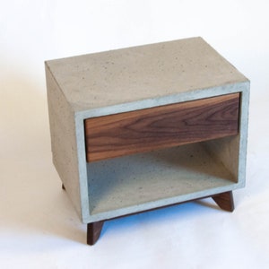 Concrete Solid Black Walnut Bed Side Table Nightstand