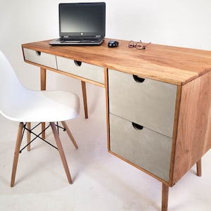 The Executive Blossom - Mid-Century Modern Cherry Wood Office Desk with Versatile Storage Space and Drawers