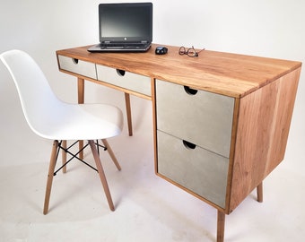 The Executive Blossom - Mid-Century Modern Cherry Wood Office Desk with Versatile Storage Space and Drawers