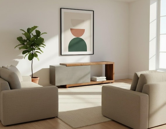 Mignun Grey - Concrete and Solid Wood Console, Coffee Table, TV