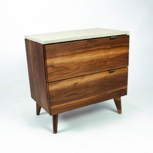 Marissa - Two Drawers Black Walnut Solid Wood and Concrete Top Nightstand Bed Side Table